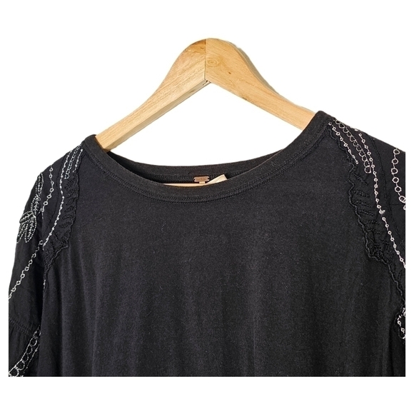 Free People Bewitched Boho Black puff sleeve peplum top small - Picture 3 of 11